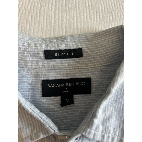 Banana Republic Men's Blue Stripe Linen Slim Fit Short Sleeve Shirt Size M - Picture 2 of 6